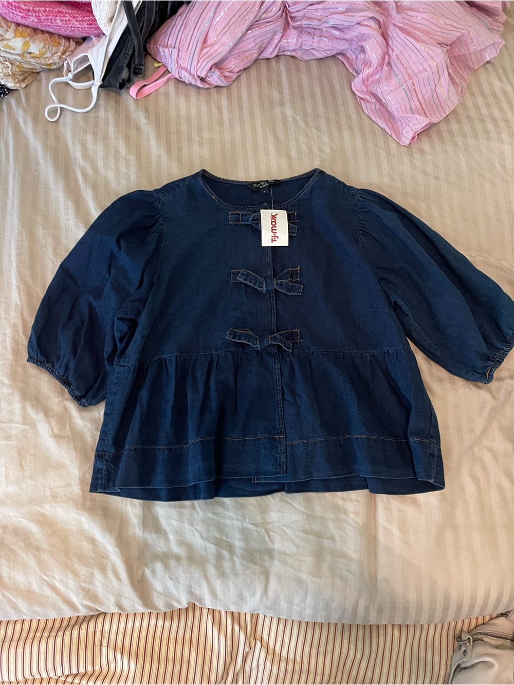 Velvet Heart Denim Bow Top (M)